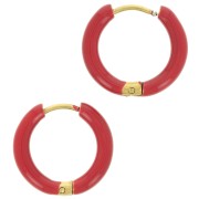 Créoles rondes 17 mm avec résine époxy - Acier inox 304 Doré - Rouge x2