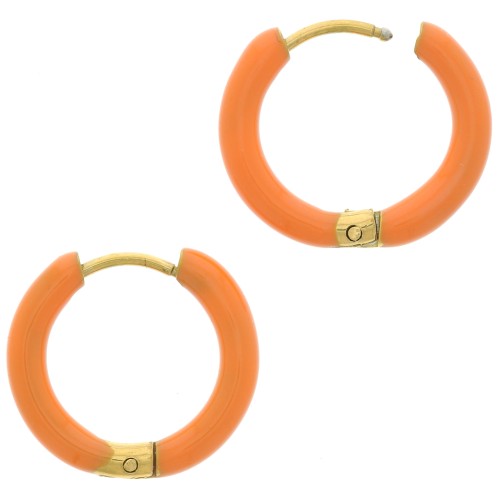 Créoles rondes 17 mm avec résine époxy - Acier inox 304L Doré - Orange x2
