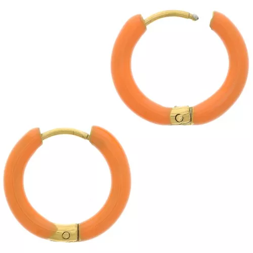 Créoles rondes 17 mm avec résine époxy - Acier inox 304L Doré - Orange x2