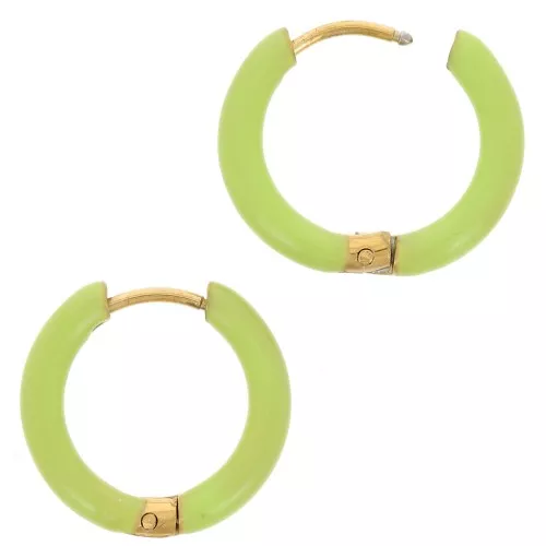 Créoles rondes 17 mm avec résine époxy - Acier inox 304L Doré - Vert clair x2