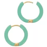 Créoles rondes 17 mm avec résine époxy - Acier inox 304L Doré - Vert Turquoise x2