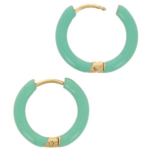 Créoles rondes 17 mm avec résine époxy - Acier inox 304L Doré - Vert Turquoise x2