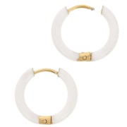 Créoles rondes 17.5 mm avec résine époxy - Acier inox 304 Doré - Blanc x2