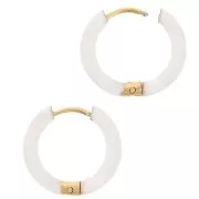 Créoles rondes 17.5 mm avec résine époxy - Acier inox 304 Doré - Blanc x2