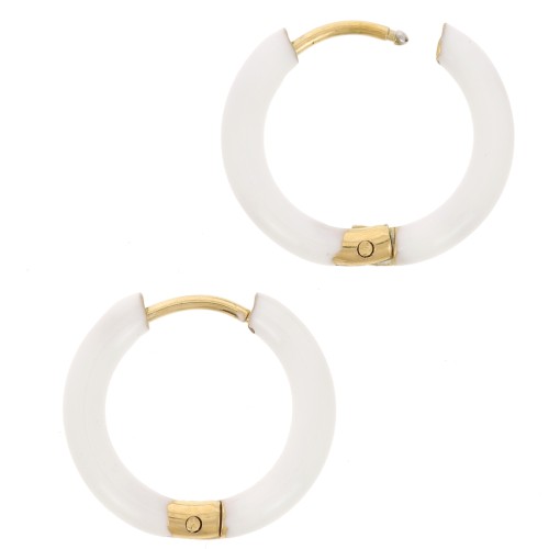Créoles rondes 17.5 mm avec résine époxy - Acier inox 304 Doré - Blanc x2