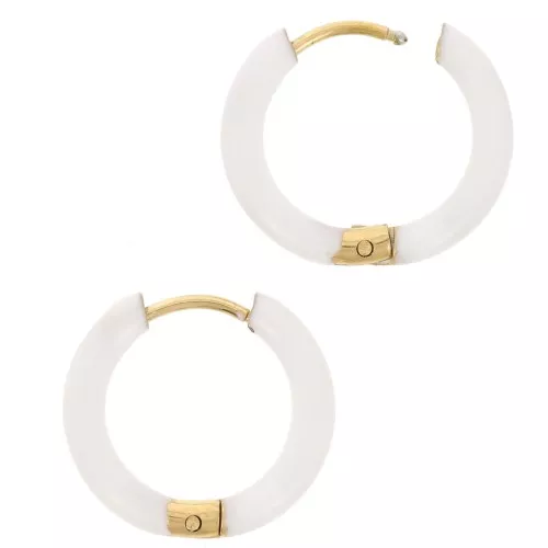 Créoles rondes 17.5 mm avec résine époxy - Acier inox 304 Doré - Blanc x2