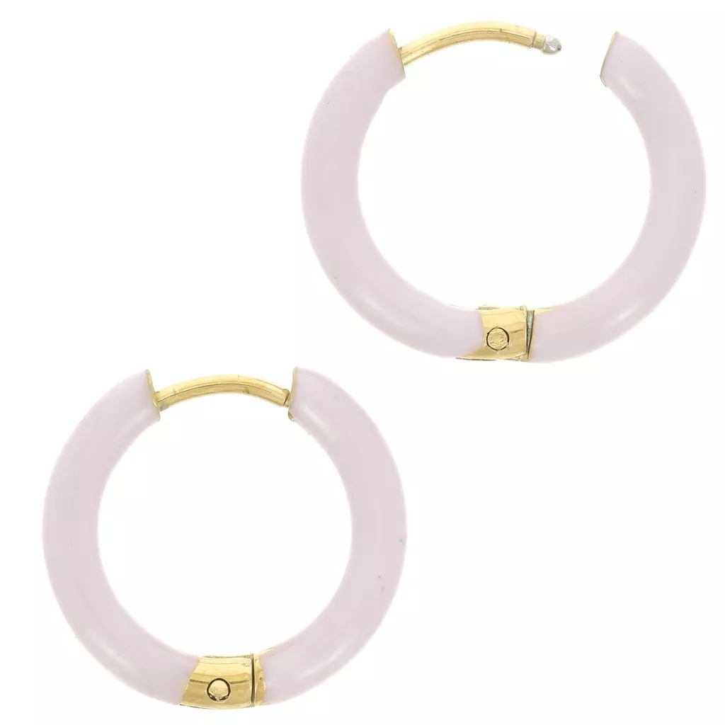 Créoles (boucles D'oreilles) En Acier Inoxydable Avec Incrustation De Nacre/coquille - Style Huggie (petit Diamètre) - Pour Femmes - Neuf Sans Emballage