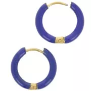 Créoles rondes 17 mm avec résine époxy - Acier inox 304L Doré - Bleu foncé x2