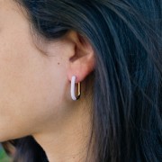 Créoles ovales 21x15 mm avec résine époxy - Acier inox 304L - Doré - Noir x2