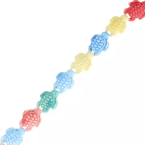 Perles tortues en céramique 19x15 mm - Multicolore x31cm
