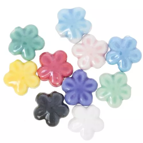 Perles fleurs en céramique 12 mm - Multicolore x10