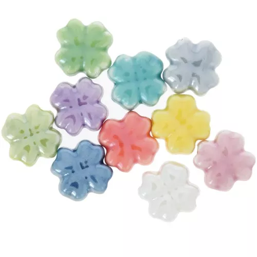 Perles trèfles en céramique 12 mm - Multicolore x10