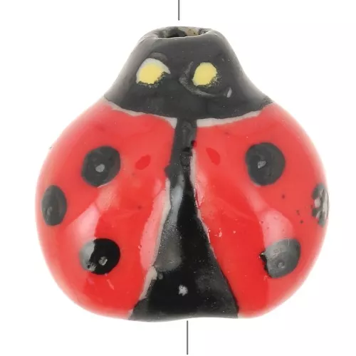 Perle coccinelle en céramique 16 mm - Rouge - Noir x1