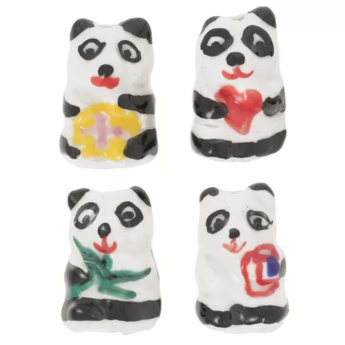 Perles Panda en céramique 19x13 mm - Blanc - Noir x4