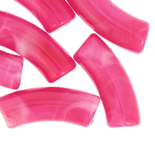 Perles tube incurvé 35x11 mm en acrylique transparente - Marbré Fuchsia x6