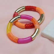 Perles tube incurvé en acrylique translucide 35x11mm Marbré Fuchsia x6