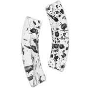 Perles tube incurvé en acrylique transparent 32x8 mm - Tacheté Noir x6