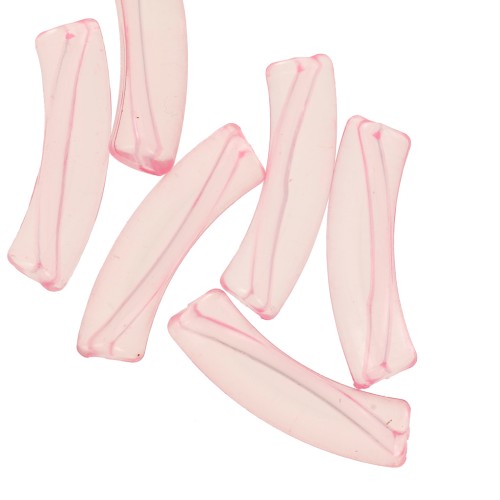 Perles tube incurvé en acrylique transparent 32x8 mm - Rose clair x6