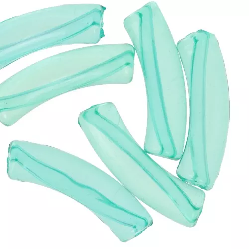 Perles tube incurvé 32x8 mm en acrylique transparent - Vert turquoise x6