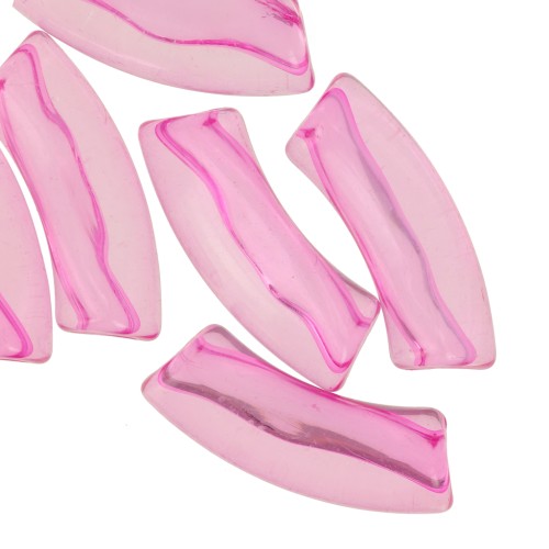 Perles tube incurvé 35x11 mm en acrylique transparente - Rose x6