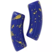Perles tube incurvé 35x11mm en acrylique opaque - Bleu royal - Tacheté Doré x6
