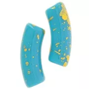 Perles tube incurvé 35x11mm en acrylique opaque - Turquoise - Tacheté Doré x6