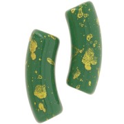 Perles tube incurvé 35x11mm en acrylique opaque - Vert sapin - Tacheté Doré x6