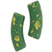 Perles tube incurvé 35x11mm en acrylique opaque - Vert sapin - Tacheté Doré x6