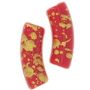 Perles tube incurvé 35x11mm en acrylique opaque - Rouge - Tacheté Doré x6