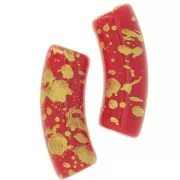 Perles tube incurvé 35x11mm en acrylique opaque - Rouge - Tacheté Doré x6