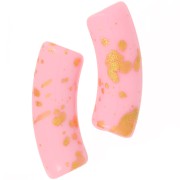 Perles tube incurvé 35x11mm en acrylique opaque - Rose - Tacheté Doré x6
