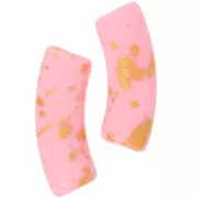 Perles tube incurvé 35x11mm en acrylique opaque - Rose - Tacheté Doré x6