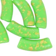 Perles tube incurvé 35x11mm en acrylique opaque - Vert Pomme - Tacheté Doré x6