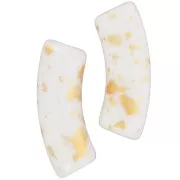 Perles tube incurvé 35x11mm en acrylique opaque - Blanc - Tacheté Doré x6