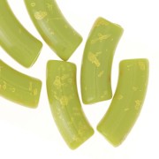 Perles tube incurvé 35x11mm en acrylique opaque - Vert Anis - Tacheté Doré x6