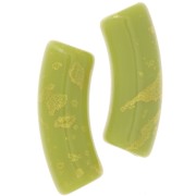 Perles tube incurvé 35x11mm en acrylique opaque - Vert Anis - Tacheté Doré x6