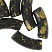 Perles tube incurvé 35x11mm en acrylique opaque - Noir - Tacheté Doré x6