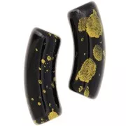 Perles tube incurvé 35x11mm en acrylique opaque - Noir - Tacheté Doré x6