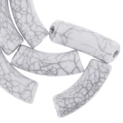 Perles tube incurvé en acrylique opaque 35x11mm effet craquelé - Blanc x6|raw }}