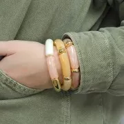 Perles tube incurvé en acrylique transparent 35x11mm Marbré Saumon x6