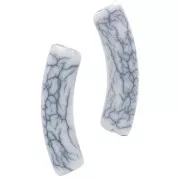 Perles tube incurvé en acrylique opaque 32x8 mm - effet craquelé - Blanc x6