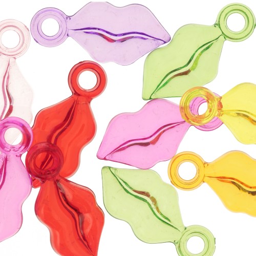 Pendentifs Lèvres - Bouches -  25x11 mm en résine transparente - Multicolore x10
