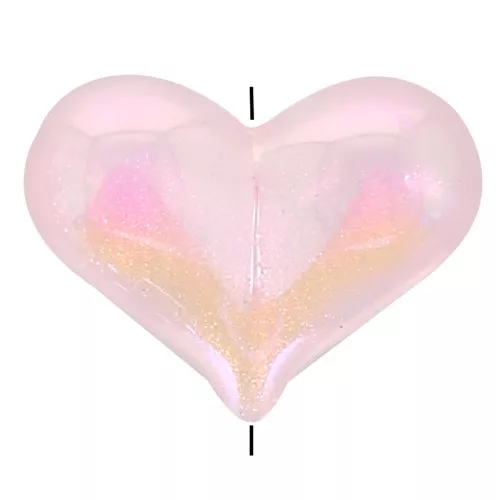 Perle coeur en acrylique - 17x22 mm - Rose irisé effet AB x1
