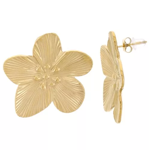 Boucles d'oreilles fleur de cerisier 30 mm Acier inoxydable 304L Doré x2