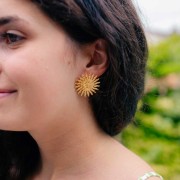 Boucles d'oreilles soleil martelé 30 mm Acier inoxydable 304L Doré x2