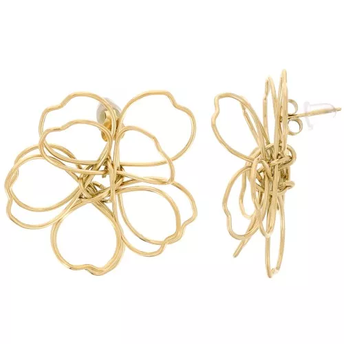 Boucles d'oreilles fleur en fil - volume 3D - 35 mm Acier inoxydable 304 Doré x2
