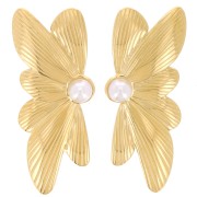 Boucles d'oreilles demi fleur 40x16mm cabochon nacré Acier inoxydable 304L Doré x2|raw }}