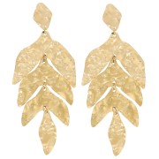 Boucles d'oreilles pendantes feuilles 74x30mm - Acier inoxydable 316L Doré x2|raw }}