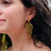 Boucles d'oreilles pendantes feuilles 74x30mm - Acier inoxydable 316L Doré x2