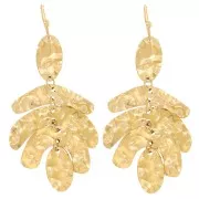 Boucles d'oreilles pendantes feuilles 57x27mm - Acier inoxydable 316L Doré x2
